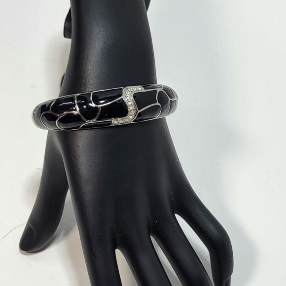Lia Sophia Silver and Black Rhinestone Accent Bangle Hinged Bracelet - Picture 6 of 7